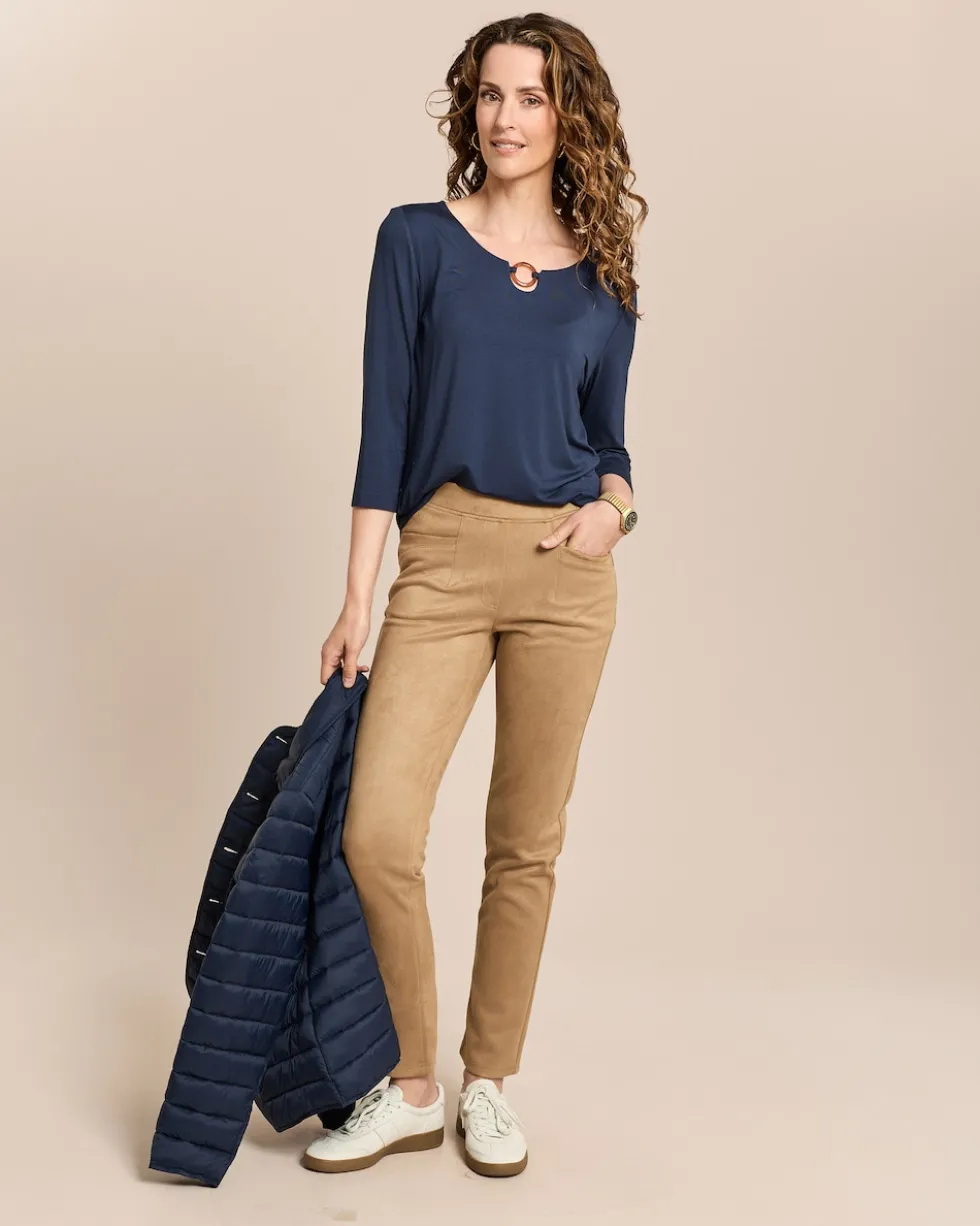 Straight Fit Schlupfhose aus Stretch Velours