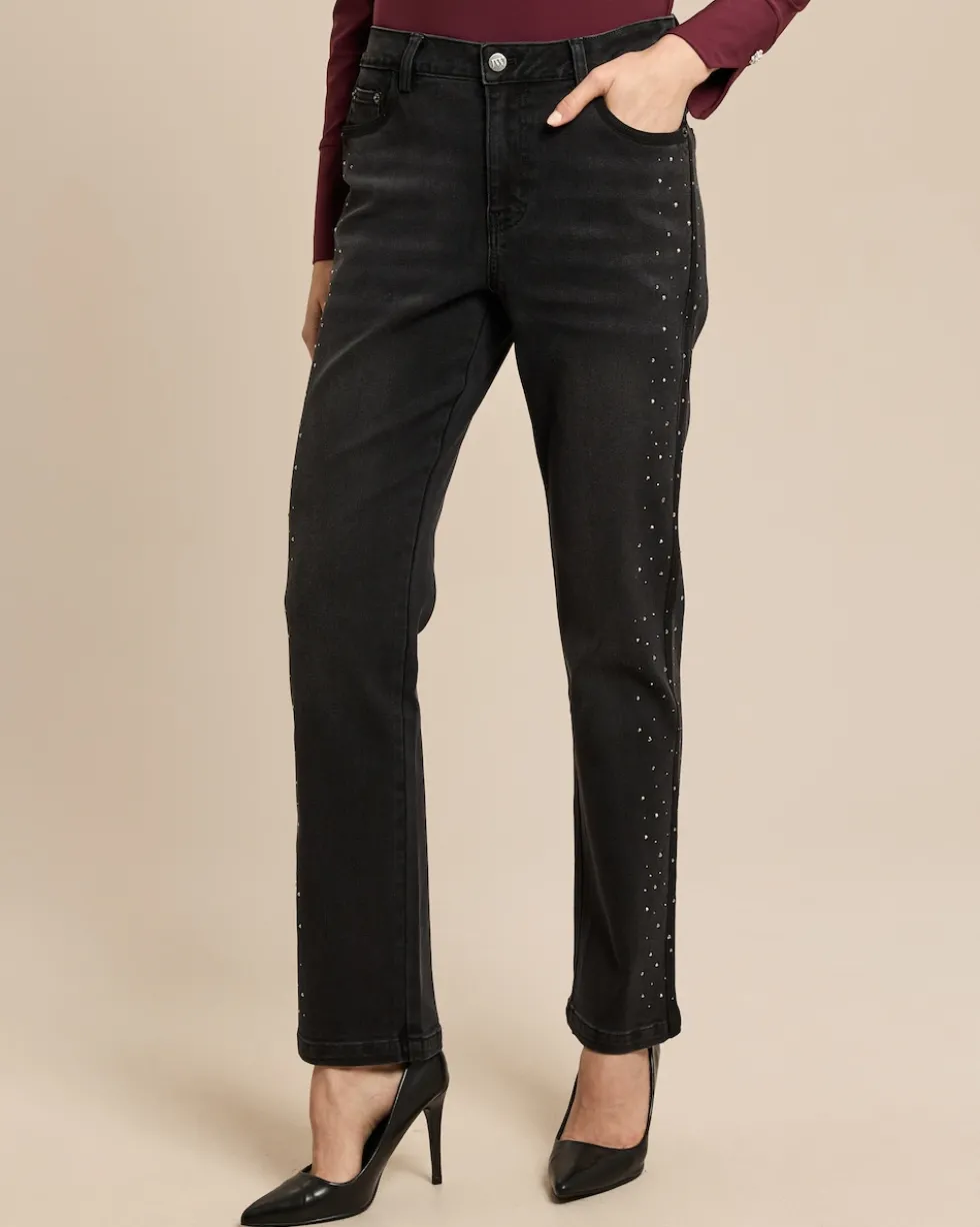 Straight Leg Jeans mit Steinchen
