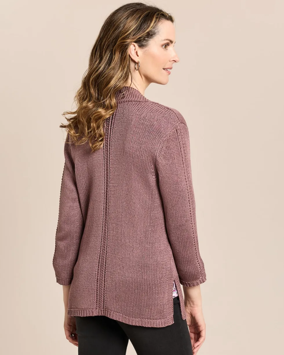 Strickjacke mit 3/4-Arm und Schalkragen