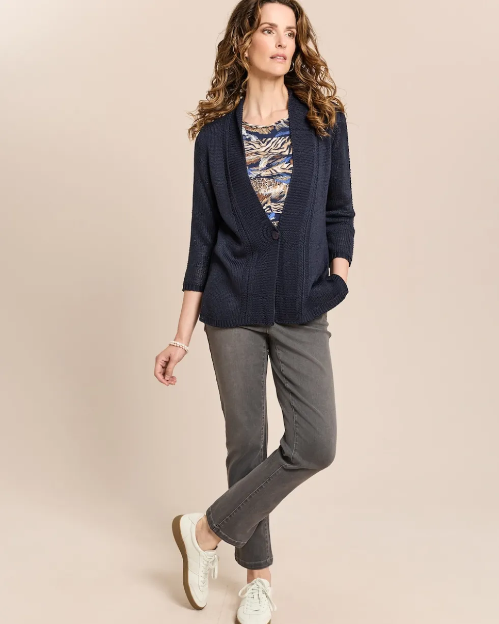 Strickjacke mit 3/4-Arm und Schalkragen