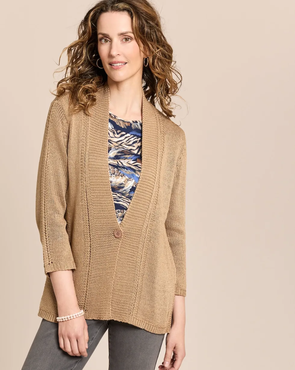 Strickjacke mit 3/4-Arm und Schalkragen