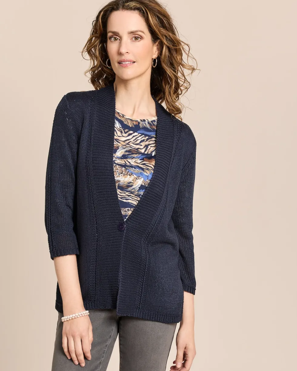 Strickjacke mit 3/4-Arm und Schalkragen