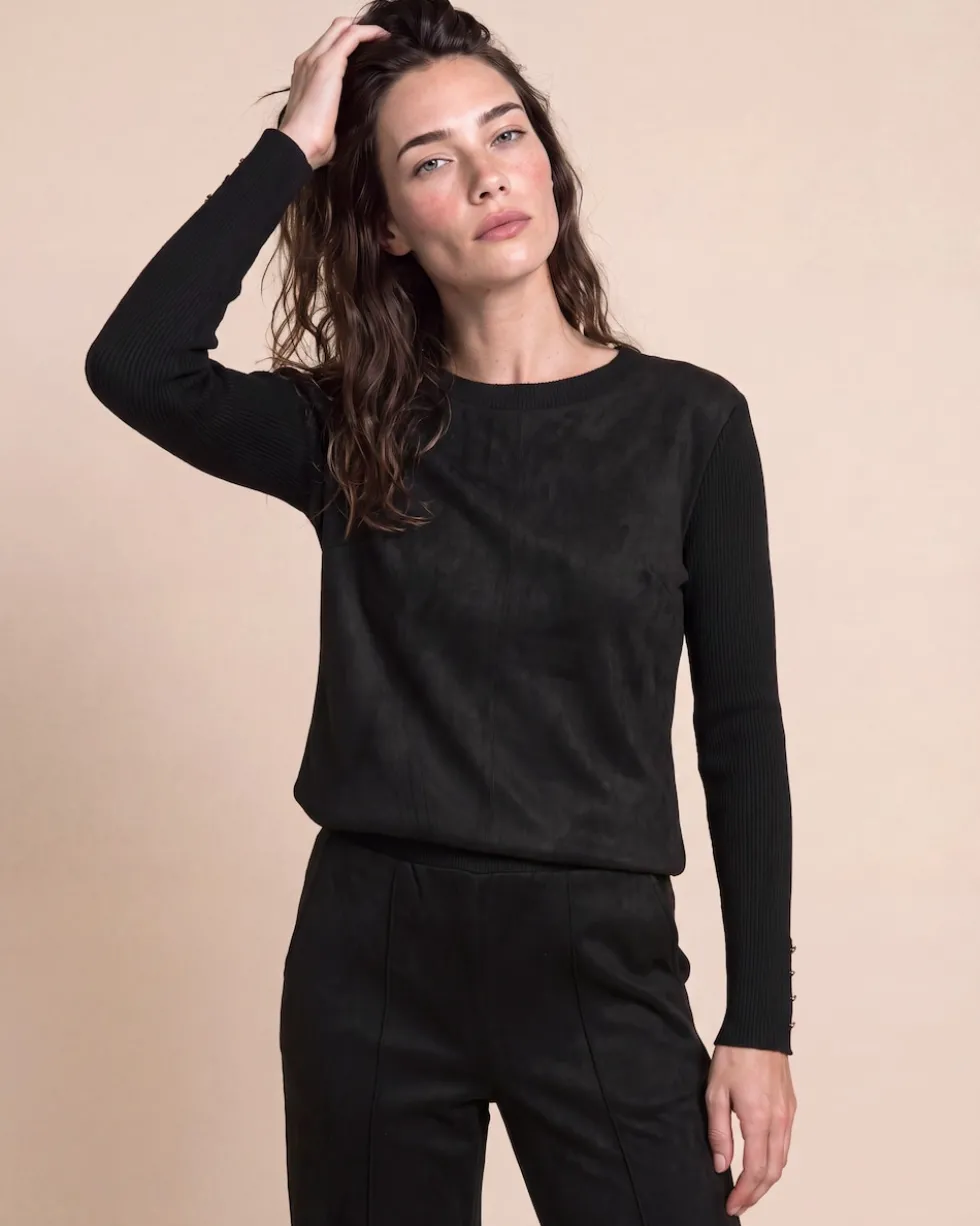 Strickpullover mit Velourslederimitat