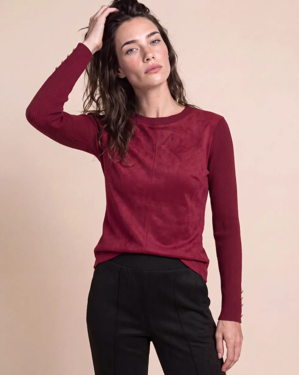 Strickpullover mit Velourslederimitat