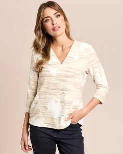 Sweatshirt mit Alloverdruck und V-Ausschnitt