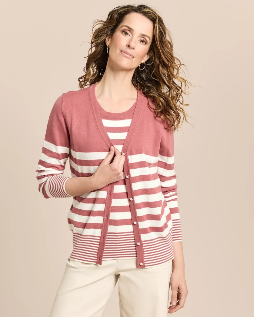 Twin-Set mit Top und Cardigan gestreift
