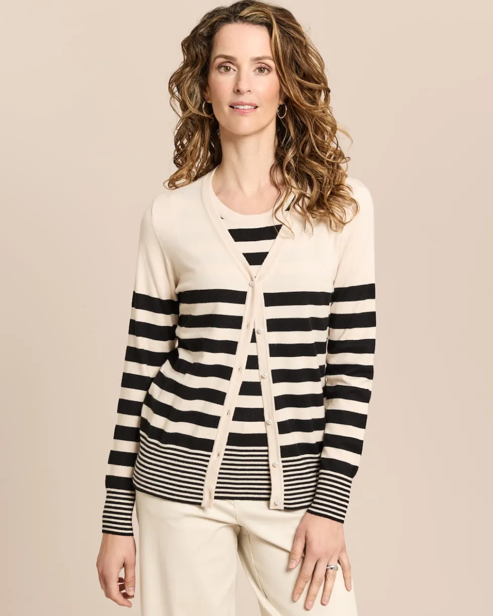 Twin-Set mit Top und Cardigan gestreift