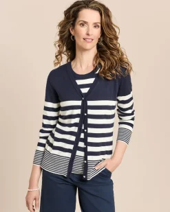 Twin-Set mit Top und Cardigan gestreift