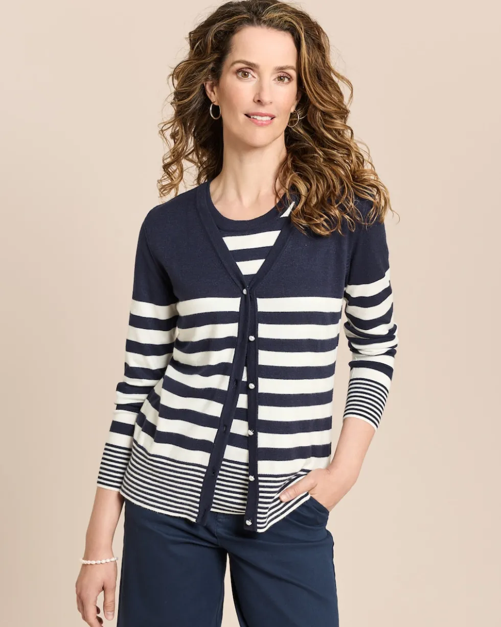 Twin-Set mit Top und Cardigan gestreift