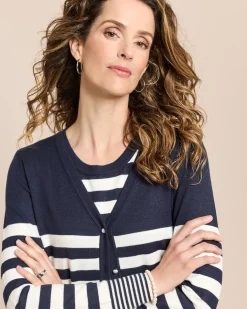 Twin-Set mit Top und Cardigan gestreift
