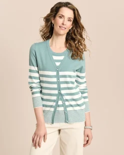 Twin-Set mit Top und Cardigan gestreift