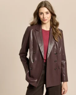 Veganer Lederblazer mit Knopfdetail