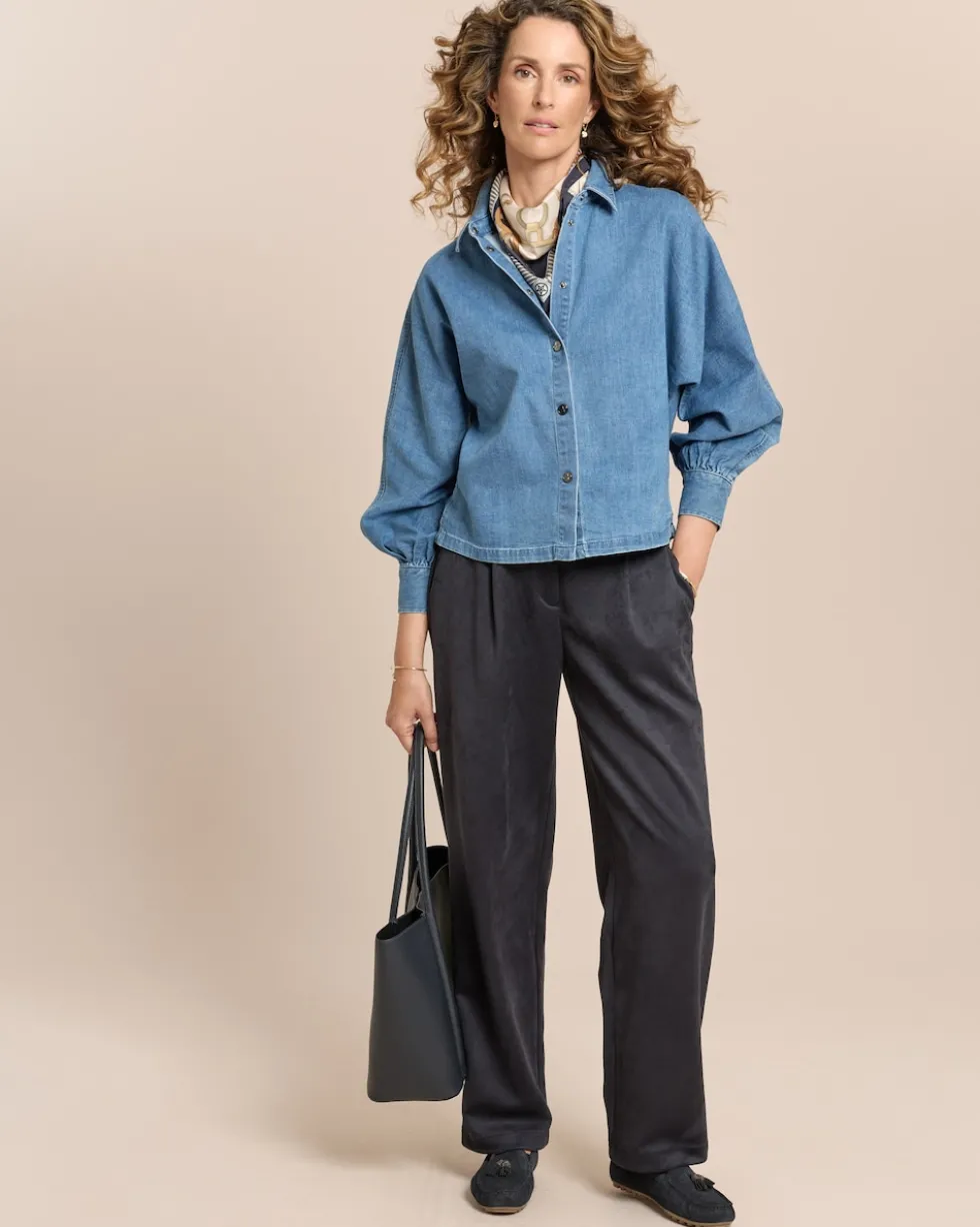 Velours-Stretch Hose mit Falte