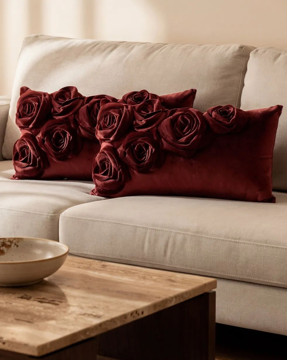 Velvet-Kissen „Rosen Applikation