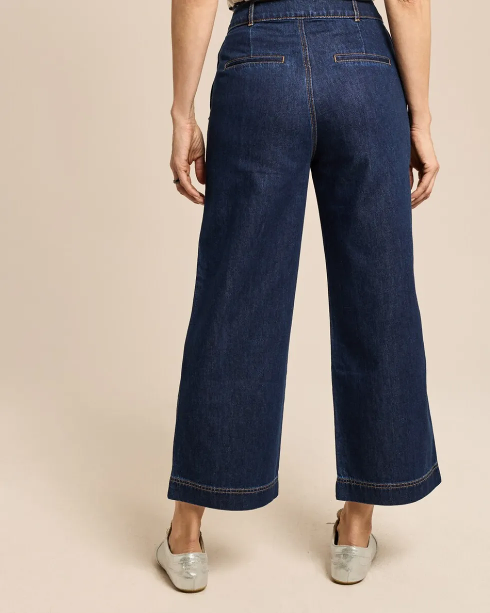 Wide Leg Denim verkürzt mit Goldknöpfen