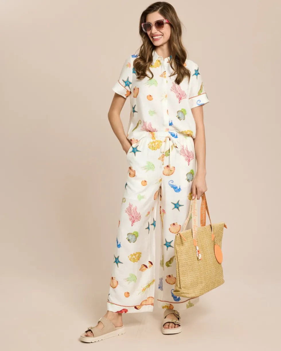 Wide Leg Hose mit maritimem Print