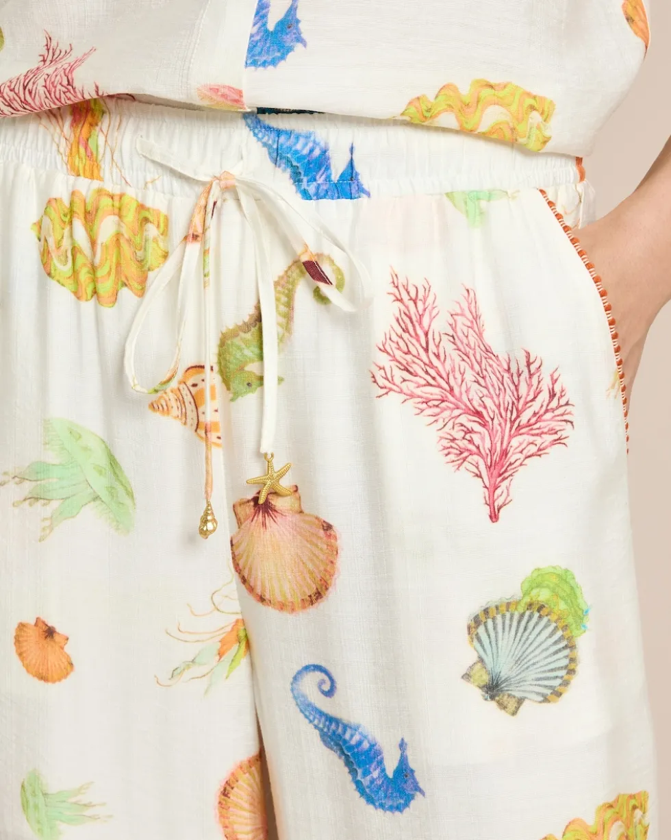 Wide Leg Hose mit maritimem Print