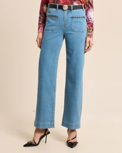 Wide Leg Jeans mit Kettendeko
