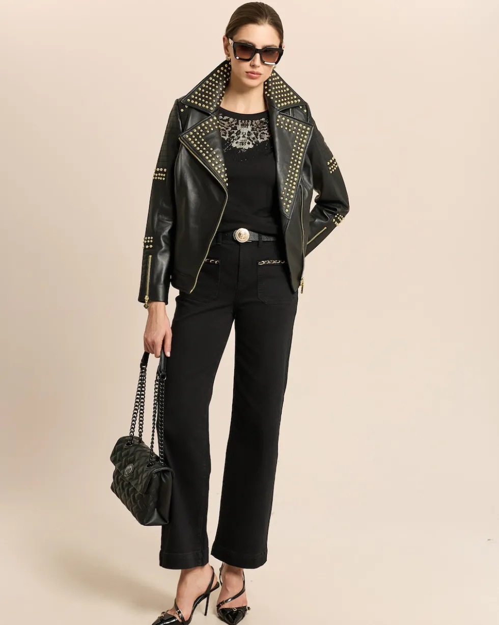 Wide Leg Jeans mit Kettendeko