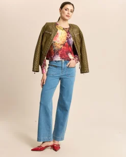 Wide Leg Jeans mit Kettendeko