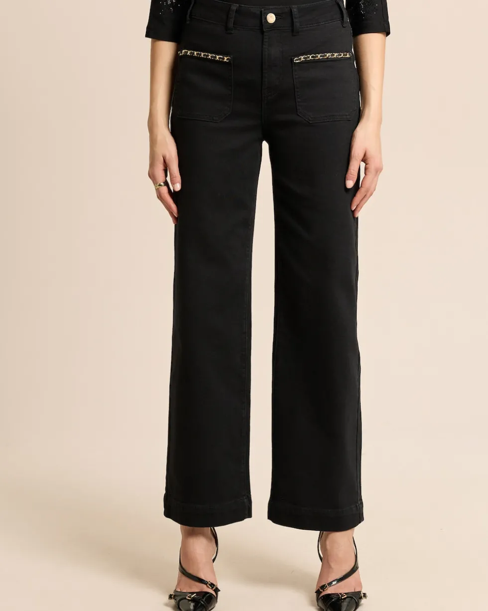 Wide Leg Jeans mit Kettendeko