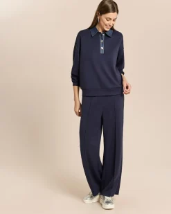 Wide Leg Jersey Hose mit Denimbund