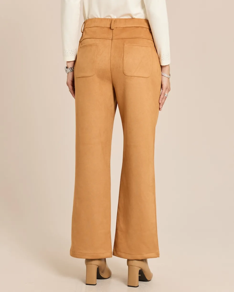Wide Leg Veloursimitathose mit Details